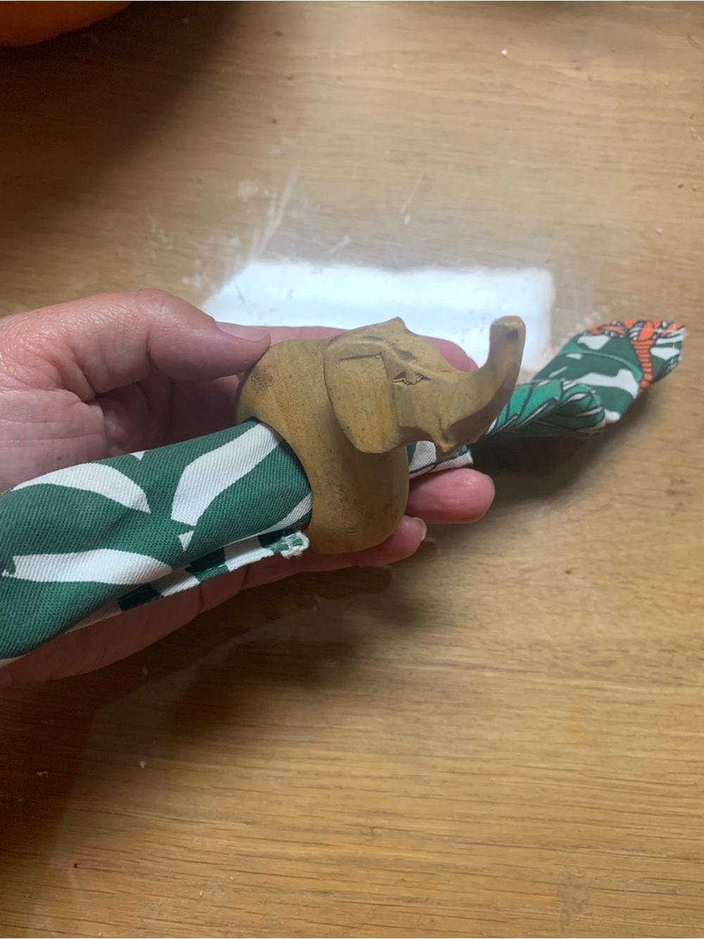 Handcarved Elephant Napkin Ring in Brown